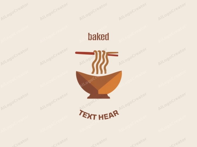 The logo is a minimalist, flat design illustration in a warm color palette. It depicts a stylized bowl of noodles, rendered in a simple, clean, and geometric style. The bowl, positioned centrally, is a smooth, rounded, and shallow