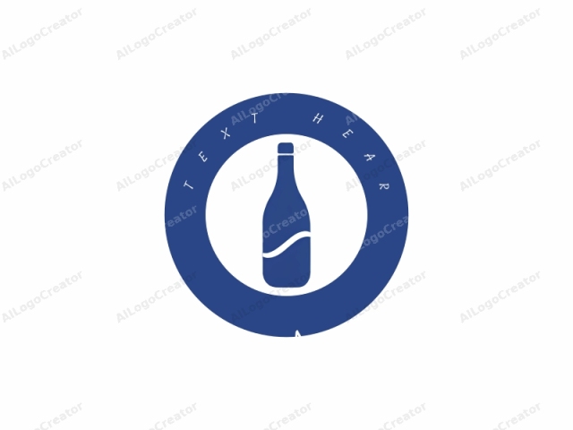 Dies ist eine minimalistische, stilisierte Logo-Illustration, die eine blaue, aufrechte Glasflasche vor einem einfachen weißen Hintergrund zeigt. Die Flasche ist mit kräftigen, durchgehenden Linien gezeichnet, ohne komplizierte Details oder Texturen, und folgt einem einfachen, modernen Design.