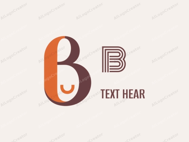 a stylized, abstract letter "B" in a minimalist design style. The letter "B" is composed of two parts: the left arm is a solid, bold, dark brown color while the right arm is a solid, bright orange color