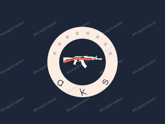 This is a minimalist, digital illustration of a firearm, specifically a rifle. The background is a solid dark blue, which provides a stark contrast to the white and red elements of the rifle. The rifle itself is portrayed in a simple, geometric style