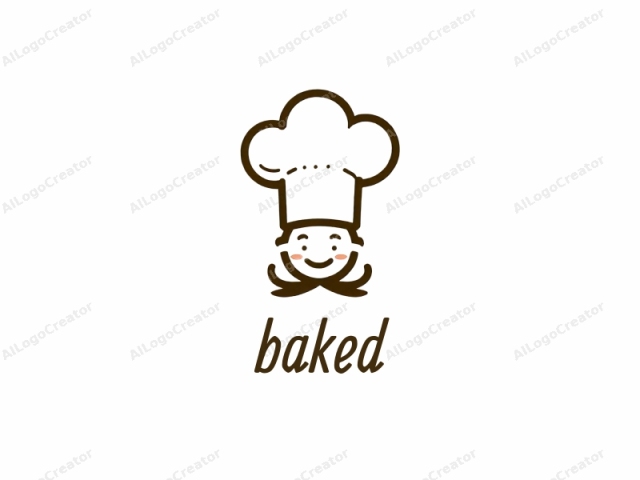 which is a minimalist, stylized drawing of a chef. The drawing is created in a clean, modern line art style with a single color palette. The chef's face is simplified with a round, smiling mouth and two small, curved, upward