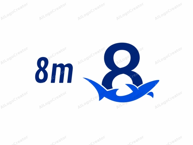 This is a minimalist logo in a digital medium, consisting primarily of the number eight and an abstract design. The number eight is represented centrally within the logo, with a large, bold, and modern sans-serif font. It is predominantly dark blue,