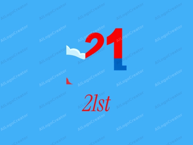 La imagen es un dibujo digital estilizado que representa el número "21" destacado sobre un fondo de cielo azul claro. El número está compuesto por dos colores distintos; la parte superior del "1" es azul y la parte inferior es roja