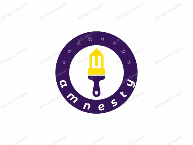 This logo is a simple, flat vector illustration featuring a paintbrush. The paintbrush is rendered in a bold, modern style with clean lines and solid colors. The brush head is a vibrant yellow, while the handle and the ferrule at the