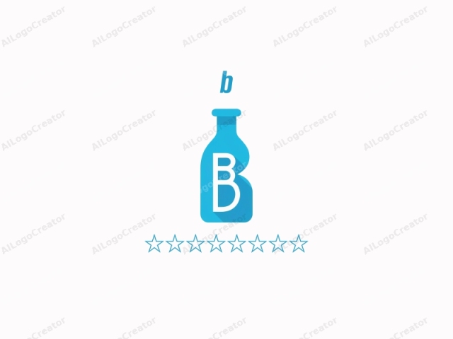 The image is a minimalist, digital graphic logo of a glass bottle with a blue tint, depicting modern design elements. The bottle is depicted as a stylized, simplified form, with smooth curves and straight edges, reminiscent of clean, contemporary art.