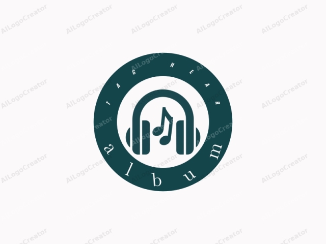 a headphone icon. The image is a minimalist graphic with a teal green hue. Central to the image is a pair of large headphones with a rounded shape. The ear cups of the headphones are positioned horizontally, facing slightly downward. Inside the left ear