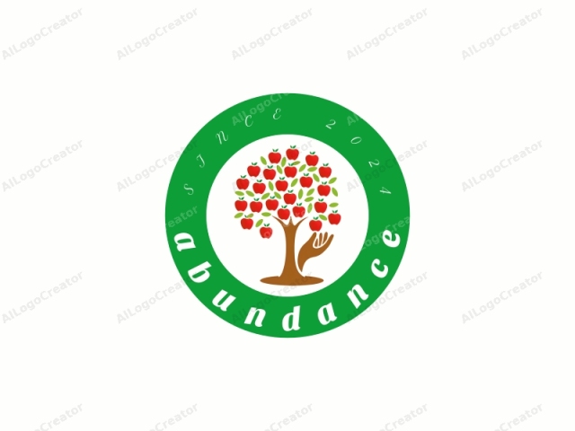 in einem sauberen, minimalistischen digitalen Stil. Dieses Logo zeigt eine stilisierte Illustration eines roten Apfelbaums. Der Baum ist zentral vor einem schlichten weißen Hintergrund positioniert. Der Baum wird mit einem glatten, geschwungenen braunen Stamm dargestellt, der sich an der Basis verbreitert