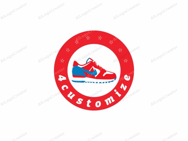 a Nike sneaker. The image is a digital drawing, rendered in a bold, flat style with clean, solid colors. The sneaker is primarily red with blue accents. It has a simple, minimalist design, devoid of intricate details or shading