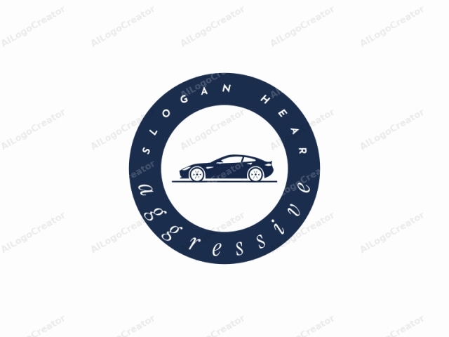 in a high-quality, digital medium. This logo, rendered in a minimalist, clean style, features a sleek, stylized silhouette of a sports car. The car is depicted in a dark navy blue color against a stark white background, providing high contrast