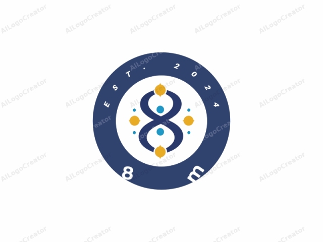 This image is a digital logo featuring a symmetrical design. It comprises a central, large, blue figure that resembles an infinity symbol, consisting of two curved lines that intersect at the center, forming an eight shape. The blue figure is flanked