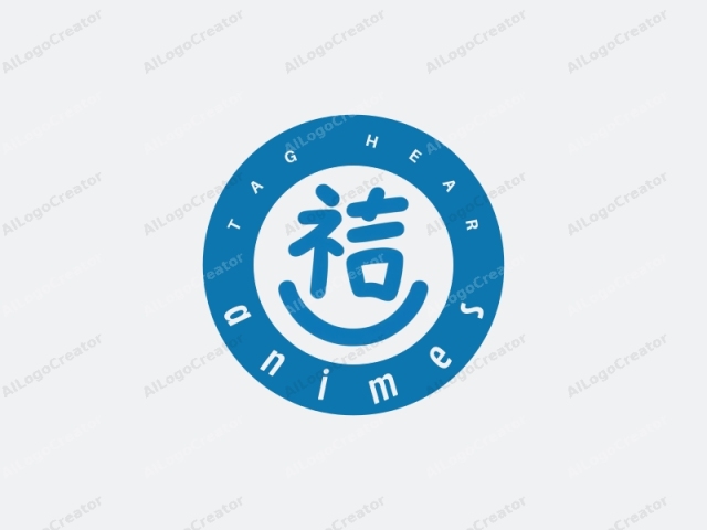 This is a minimalist logo featuring a simple, blue, cartoonish character. The character is drawn in a playful, childlike style, with bold, thick lines. It resembles a human face with a wide, friendly smile, and two large eyes