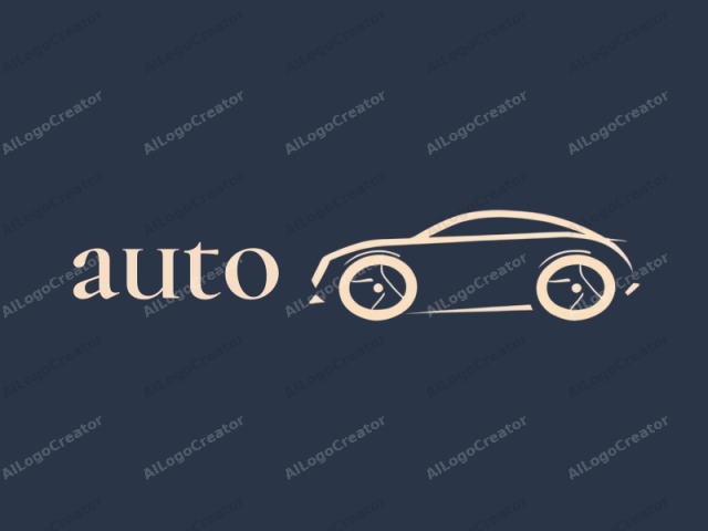 emphasizing its visual elements. The image features a minimalist, abstract illustration of a modern car in profile view. The car is depicted in a monochromatic beige color on a solid, dark blue background. The design is simplistic, lacking detailed features or