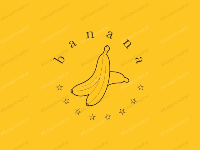 Das Bild ist eine minimalistische, flache Zeichnung, die zwei Bananen darstellt. Die Bananen sind in schwarzen Linien vor einem einfachen, leuchtend gelben Hintergrund dargestellt. Jede Banane ist mit einfachen, sauberen und geraden Linien dargestellt, wobei ihre glatten Kurven und länglichen Formen betont werden.