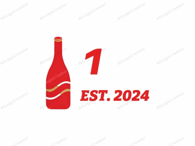 Das Logo ist eine minimalistische, flache Vektorgrafik einer Weinflasche vor einem einfachen weißen Hintergrund. Die Flasche ist in einem lebhaften Rotton gehalten, der Frische und Lebendigkeit repräsentiert, und hat eine zylindrische Form mit einem schlanken Hals und Boden. Ihr Körper ist verziert