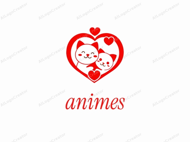 The logo is a simple, stylized illustration in a flat, digital art style, featuring two cartoon-like cats within a red heart-shaped outline. Both cats are depicted in a joyful, friendly manner. The larger cat on the left has a content