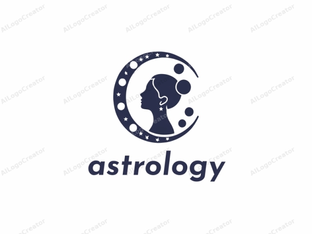 The logo is a minimalist silhouette of a woman's profile in dark blue against a white background. The woman's face is turned to the right, showing her eyes, nose, and mouth in profile. Her hair is styled with two buns on