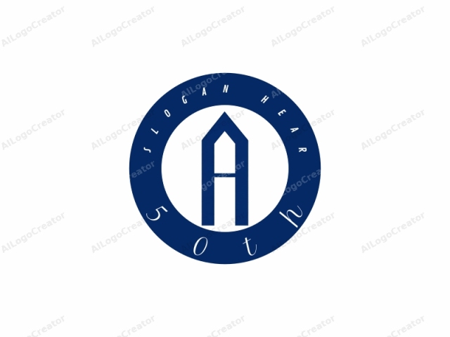 The image is a minimalist, geometric design featuring a blue letter "A" set against a plain white background. The letter is bold and sans-serif, with clean, straight lines and sharp edges. The blue hue of the "A" stands out