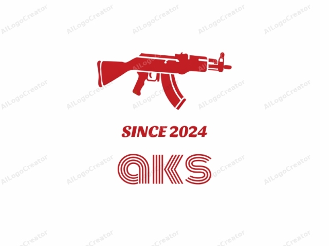 This is a simple, stylized, vector graphic of a red AK-47 assault rifle against a plain white background. The AK-47, a popular firearm, is depicted in a minimalist, flat design, where every detail is reduced to essential