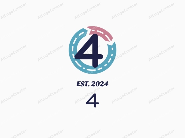 This logo features a stylized circle with two distinct halves. The left half is a solid blue color while the right half is a solid pink color. Within each half, there are additional design elements. The blue half contains a large number "4