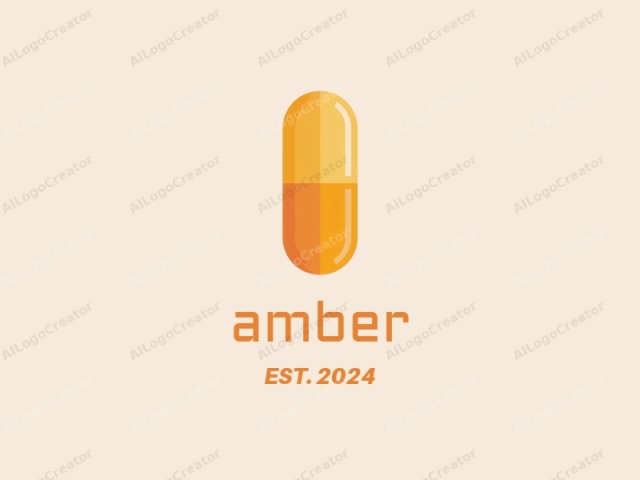 This digital artwork features a highly simplified and stylized representation of a pill. The pill is centrally placed against a solid beige background, which emphasizes its vivid orange-yellow color. The image is created in a flat, minimalist design style, with smooth,