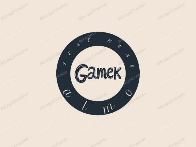 この画像は、"GAMEK"という単語を特徴とするミニマリストロゴデザインです。テキストは画像の中央に大きく配置され、スペースの大部分を占めています。フォントは太くて遊び心があり、やや不均一な手描き風の外観を持ち、