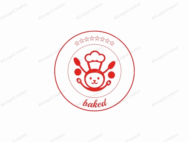 This is a digital drawing of a stylized, cartoonish chef. The chef is depicted in a minimalist, flat design, with bold, red lines on a white background. The chef's head is shaped like a simplified chef's hat, and