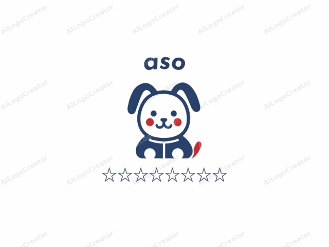 This image is a simple, stylized, and minimalist drawing of a cartoonish dog, designed in a clean and modern vector graphic style. The dog is presented frontally with exaggerated features for a cute and endearing effect. Its head is white