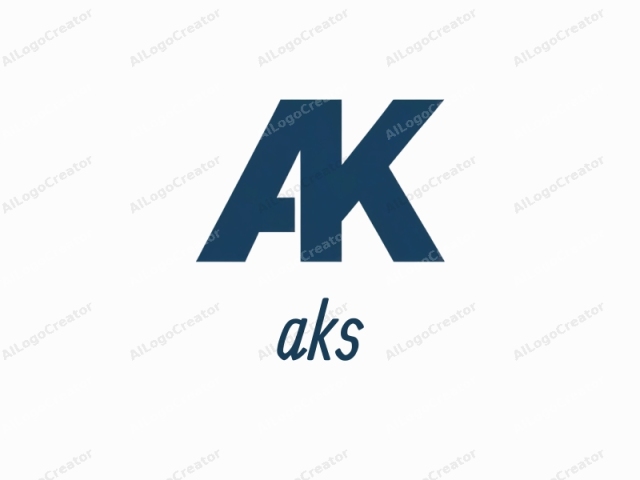 This is a minimalist, geometric logo featuring the letters "AK" in capital form. The letters are bold and uppercase, rendered in a deep navy blue against a clean white background. The design is sleek and modern, with a focus on simplicity and