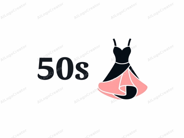 Este es un diseño de logotipo minimalista para una marca de moda o boutique, que representa un vestido. El vestido, mostrado frontalmente, está representado en un diseño simplificado y plano. Presenta un corpiño negro con contornos blancos, dándole un aspecto