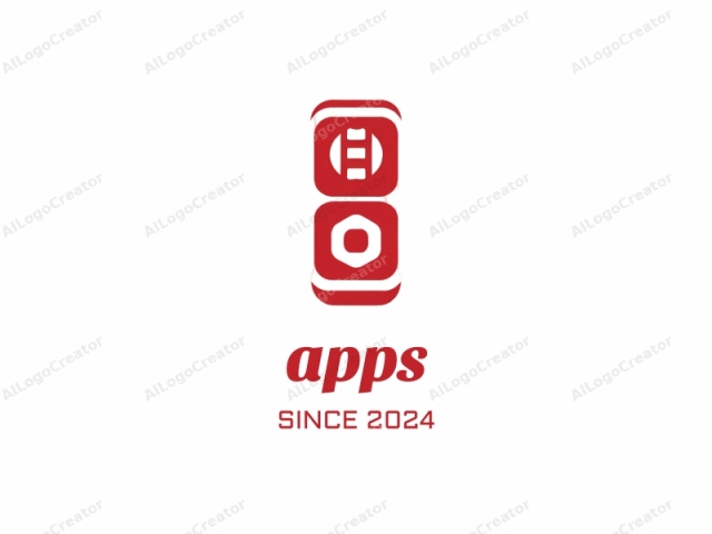 This is a minimalist logo design, primarily red and white, with a modern and abstract style. The image consists of two main geometric shapes: a square and a rectangle. The square is at the top and the rectangle is at the bottom. The