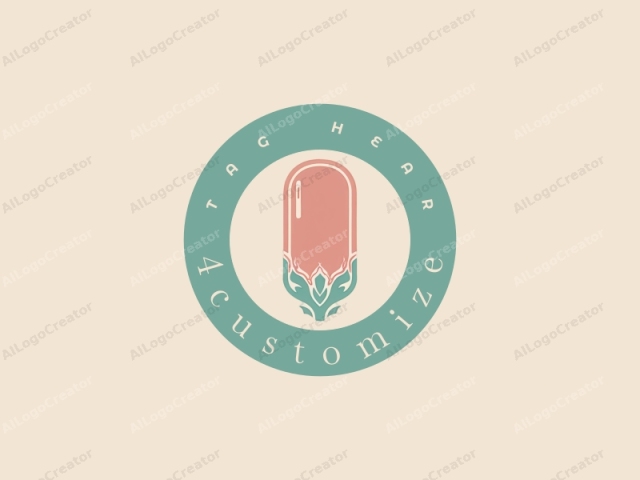 The image is a minimalist, stylized logo featuring a central, rounded object in the shape of a large oval, reminiscent of a watermelon or egg. The oval is filled with a soft pink hue and outlined with a thin, green line that