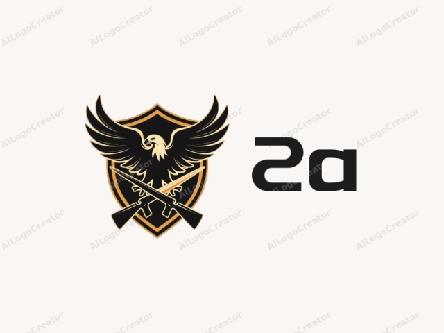The image features a stylized, detailed emblem of an eagle in flight, prominently displayed against a white background. The eagle's wings are spread wide, showcasing a bold, black color that contrasts vividly against the white backdrop. The eagle's be