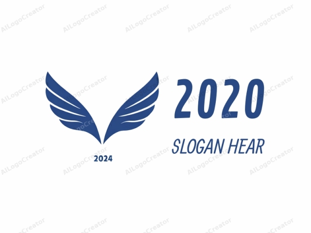 The logo features a stylized representation of two wings spreading wide, resembling the wings of an angel or a bird of prey. The wings are depicted in a solid, deep blue color against a stark white background, providing a striking contrast that makes them