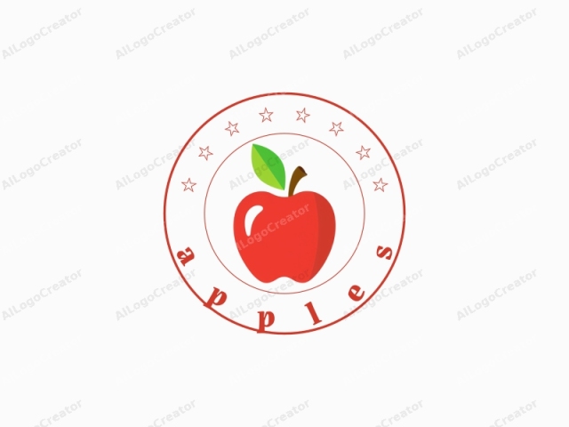 Este es un logotipo simple y minimalista que presenta un diseño plano y estilizado de una manzana roja. La manzana está colocada en el centro sobre un fondo blanco limpio, lo que la convierte en el único enfoque de la imagen. La manzana tiene una superficie brillante y lustrosa, indicada