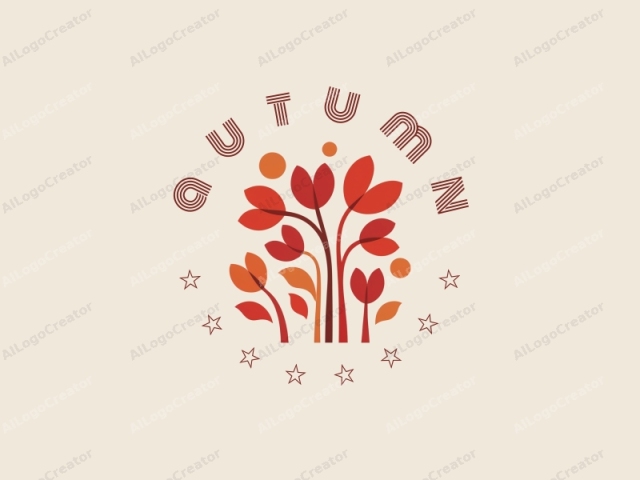 in a minimalistic style. This digital logo is created using a clean, flat design with a limited color palette. It features stylized, geometric shapes representing trees and leaves. The trees are positioned centrally with their trunks and branches in varying shades of