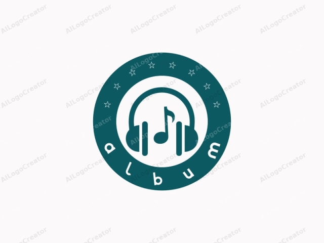 featuring a simple and minimalist design. This image consists of a teal-colored icon set against a white background. The icon is a stylized pair of large headphones with ear cups and a central band. The ear cups are oval-shaped and symmetrical,