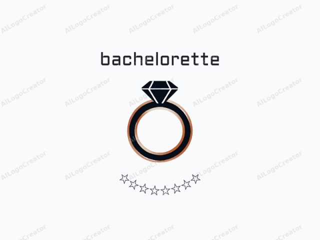 Verwenden Sie nur wenige Worte. Dieses Logo zeichnet sich durch ein einfaches, aber elegantes Design aus, das hauptsächlich aus einem schwarzen Ring und einem Diamanten besteht. Der Ring wird als solider, glatter, schwarzer Kreis dargestellt, der einen klassischen Verlobungs- oder Ehering symbolisiert. Am