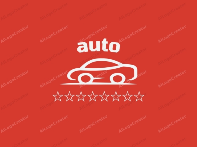 a stylized car. The image features a minimalist, geometric design of a car in white against a vibrant red background. The car is depicted in a simplified, abstract manner, lacking intricate details but capturing the essential shape. Its silhouette is composed of