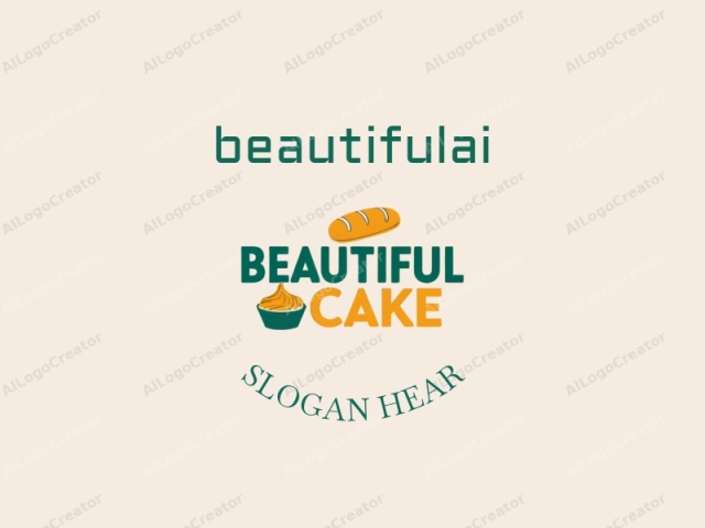 The logo features a minimalist, modern design with a light beige background. At the center, the text "BEAUTIFUL CAKE" is prominently displayed in three distinct colors: the word "BEAUTIFUL" is written in a dark