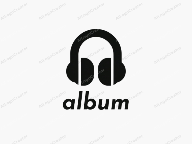 The logo is a simple, black, vector graphic of a pair of headphones with circular ear cups, depicted against a stark white background. The headphones are centered and oriented with their ear cups facing outward and downward, creating a symmetrical design. The