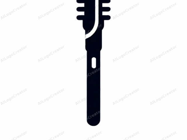 Das Logo-Bild ist eine minimalistische Schwarz-Weiß-Silhouette eines Lockenstabs. Der Lockenstab steht vertikal vor einem einfachen weißen Hintergrund, mit einem schlanken, zylindrischen Fass und einem gebogenen Griff, der etwas dicker als das Fass ist. Das Fass ist