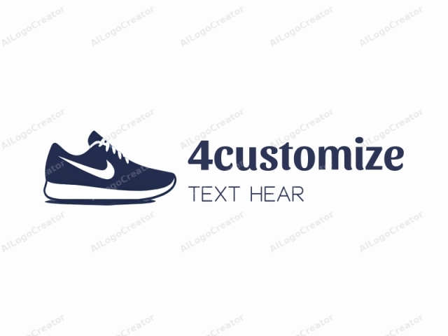 in the style of a minimalist icon. The logo features a simplified silhouette of a Nike sneaker, rendered in a solid navy blue color with stark white accents. The sneaker is shown with a smooth, rounded shape and minimal detail, emphasizing its basic