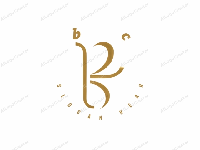 in einem minimalistischen, geometrischen Stil. Das Logo besteht aus einer einzigen, stilisierten, abstrakten Form, die dem Buchstaben "B" ähnelt. Die Form ist in einer modernen, sauberen und eleganten Weise gestaltet und verwendet eine goldene Farbe mit metallischem Glanz