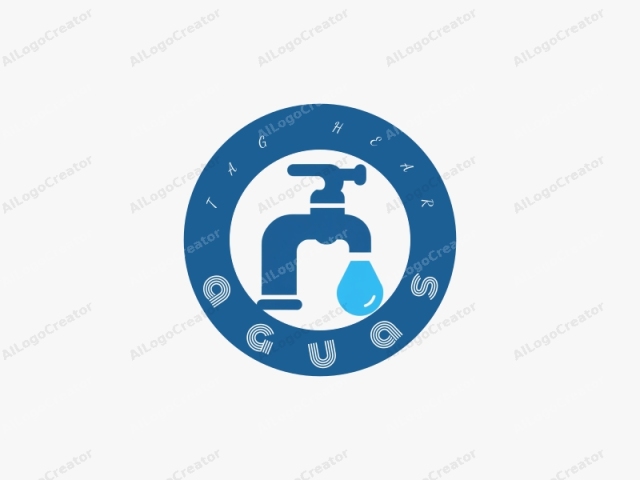 Dieses minimalistische digitale Logo zeigt einen blauen Wasserhahn vor einem einfachen weißen Hintergrund. Der Wasserhahn, in einem simplen, flachen Design ohne Schattierungen oder komplizierte Details dargestellt, steht als zentrales Motiv. Er ist vertikal ausgerichtet, wobei der Auslauf nach oben zeigt.