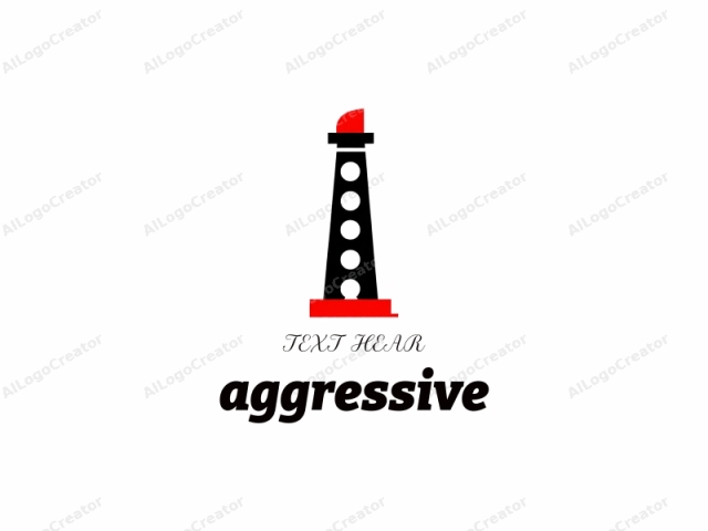 a stylized lighthouse. The image is a simple, minimalist black and red silhouette illustration depicting a lighthouse. The design is clean and modern, with bold, flat shapes devoid of any gradients or intricate details. The lighthouse is centrally positioned