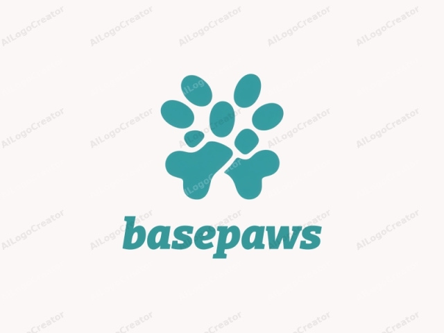 The logo image features a simplistic, minimalist design in a teal blue color against a plain, light off-white background. The central focus of the logo is a stylized depiction of two dog paw prints, one on each side of a central, abstract