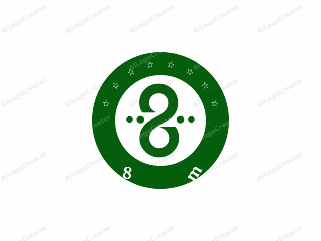 This is a minimalist logo featuring a symmetrical design. The logo is composed of two intertwined loops, creating a shape that resembles the infinity symbol (∞) but with additional features. The primary color used is a dark green, which stands out stark