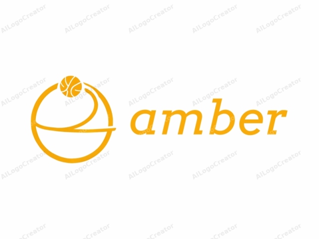 This is a minimalist, monochromatic logo design featuring a simple, circular shape with an abstract basketball theme. The logo is executed in a bold, thick yellow line against a stark white background. The main design element consists of a stylized,