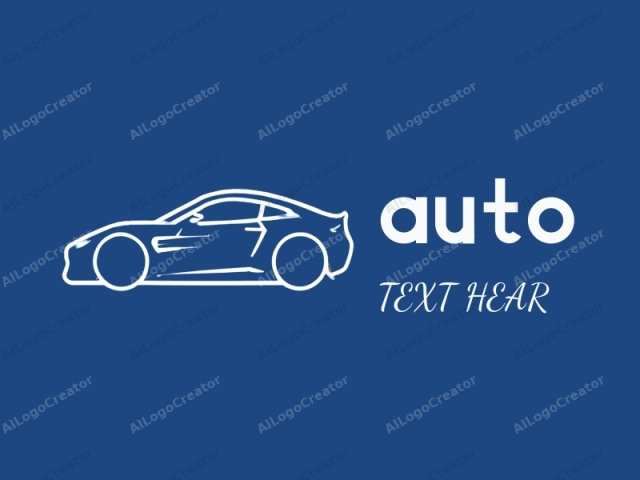 a sports car in a minimalist style. The image features a simplistic, abstract line drawing of a sleek sports car against a solid blue background. The car is depicted in white, with bold, clean lines that outline the basic shape and contours. The