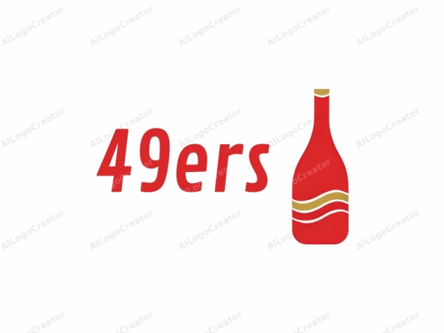 Esta imagen es una ilustración vectorial simple y minimalista de una botella de vino. La botella se representa en un estilo limpio y moderno, con un cuerpo rojo sólido que ocupa la mayor parte de la composición. Una delgada línea horizontal ondulada blanca atraviesa